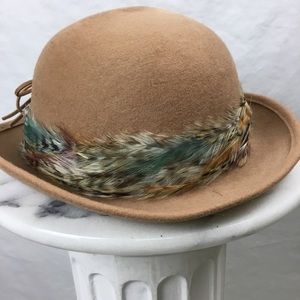 Geo Bollman Doeskin Wool Felt Derby Hat Feathers